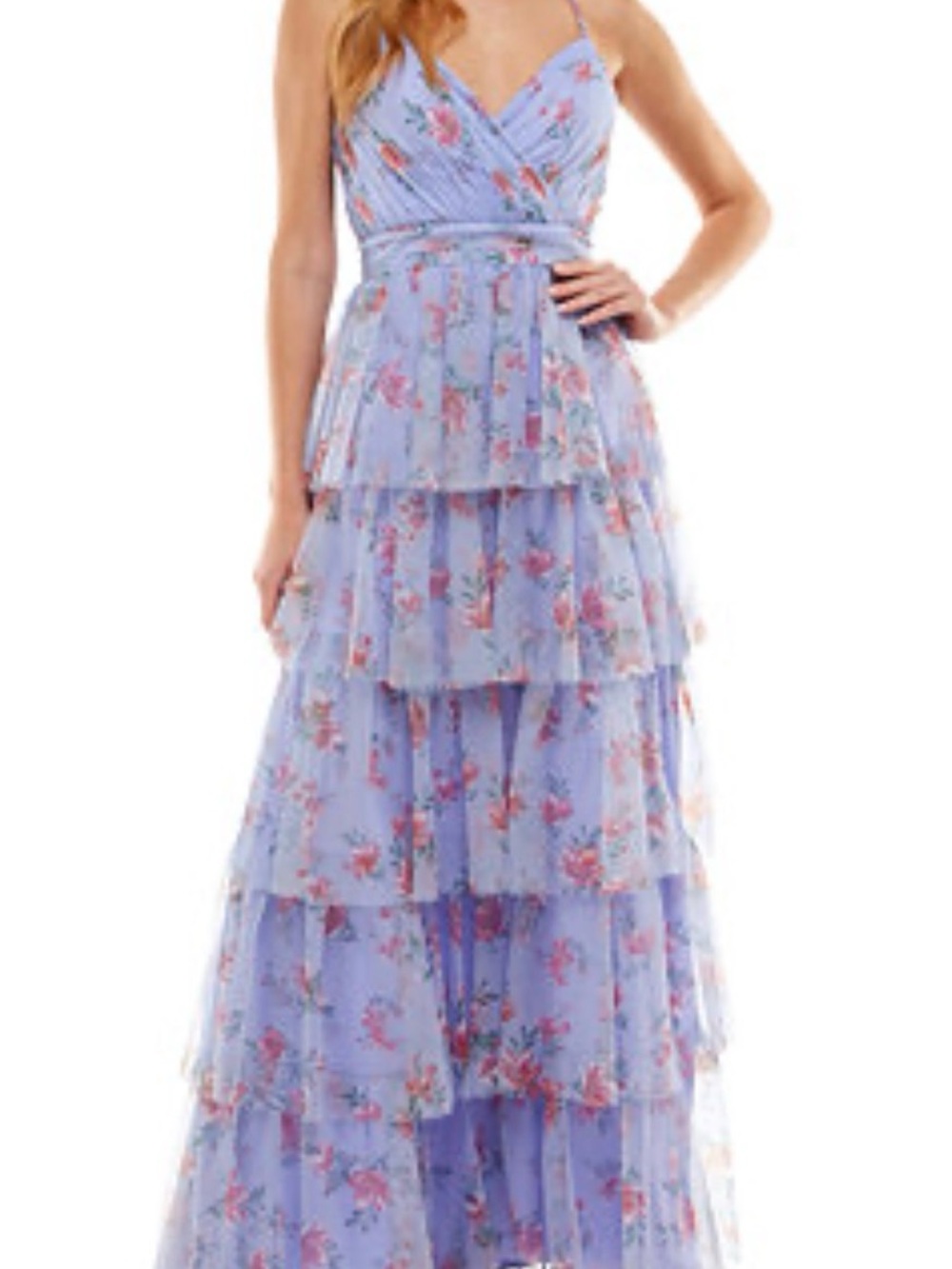 City Studio Lilac Floral Tiered Maxi Dress